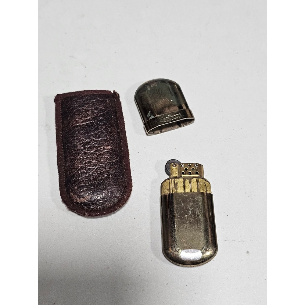 Vintage Marlboro Brass No 6 Pocket Lighter with Leather Pouch Collectible